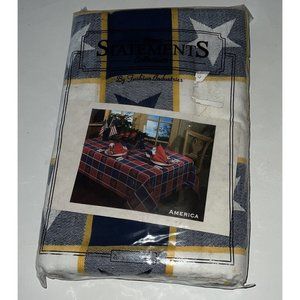 Statements America Fabric Tablecloth 60X84 Oblong Blue White Gold Stars New